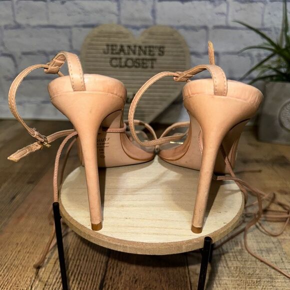 Schutz Vikki Leather Wrap Tan Heels 8 - Picture 12 of 15